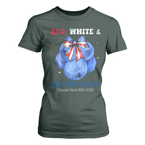 Red White and Blueberries T Shirt For Women Charlie Kirk Tribute 1993 2025 Memorial TS02 Dark Forest Green Print Your Wear