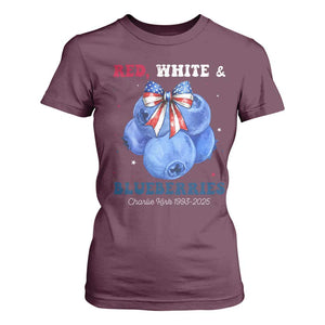 Red White and Blueberries T Shirt For Women Charlie Kirk Tribute 1993 2025 Memorial TS02 Maroon Print Your Wear