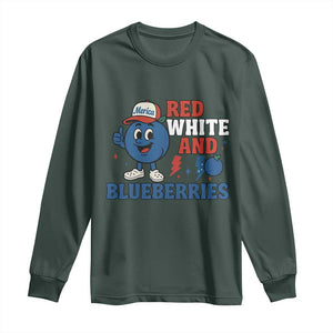 Red White and Blueberries Long Sleeve Shirt Patriotic Fruit Cartoon Graphic TS02 Dark Forest Green Print Your Wear