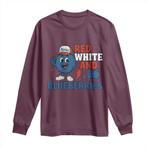 Red White and Blueberries Long Sleeve Shirt Patriotic Fruit Cartoon Graphic TS02 Maroon Print Your Wear