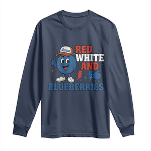 Red White and Blueberries Long Sleeve Shirt Patriotic Fruit Cartoon Graphic TS02 Navy Print Your Wear
