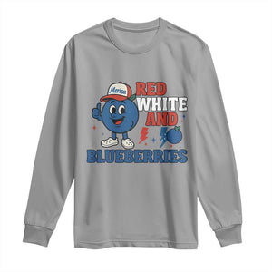 Red White and Blueberries Long Sleeve Shirt Patriotic Fruit Cartoon Graphic TS02 Sport Gray Print Your Wear