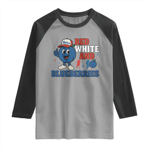 Red White and Blueberries Raglan Shirt Patriotic Fruit Cartoon Graphic TS02 Sport Gray Black Print Your Wear