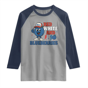 Red White and Blueberries Raglan Shirt Patriotic Fruit Cartoon Graphic TS02 Sport Gray Navy Print Your Wear