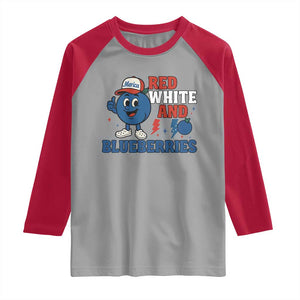 Red White and Blueberries Raglan Shirt Patriotic Fruit Cartoon Graphic TS02 Sport Gray Red Print Your Wear
