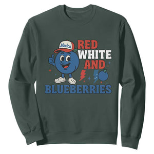 Red White and Blueberries Sweatshirt Patriotic Fruit Cartoon Graphic TS02 Dark Forest Green Print Your Wear