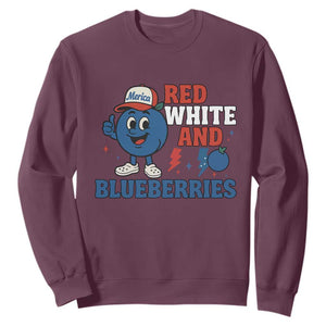 Red White and Blueberries Sweatshirt Patriotic Fruit Cartoon Graphic TS02 Maroon Print Your Wear
