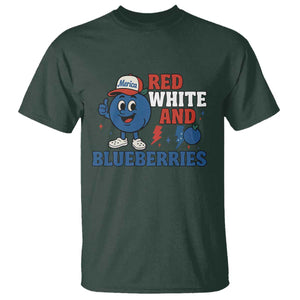 Red White and Blueberries T Shirt Patriotic Fruit Cartoon Graphic TS02 Dark Forest Green Print Your Wear