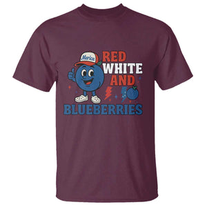 Red White and Blueberries T Shirt Patriotic Fruit Cartoon Graphic TS02 Maroon Print Your Wear