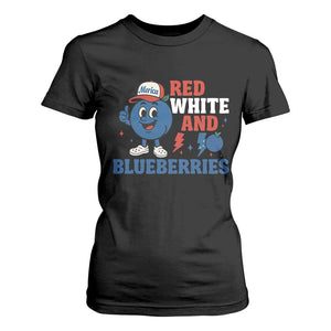 Red White and Blueberries T Shirt For Women Patriotic Fruit Cartoon Graphic TS02 Black Print Your Wear
