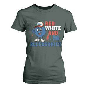 Red White and Blueberries T Shirt For Women Patriotic Fruit Cartoon Graphic TS02 Dark Forest Green Print Your Wear