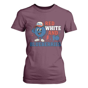 Red White and Blueberries T Shirt For Women Patriotic Fruit Cartoon Graphic TS02 Maroon Print Your Wear