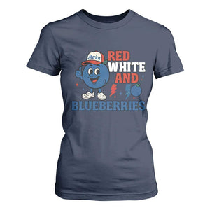 Red White and Blueberries T Shirt For Women Patriotic Fruit Cartoon Graphic TS02 Navy Print Your Wear