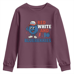 Red White and Blueberries Youth Sweatshirt Patriotic Fruit Cartoon Graphic TS02 Maroon Print Your Wear