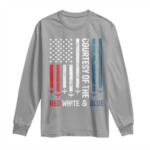 Courtesy of the Red White and Blue Long Sleeve Shirt US Military Patriotic American Flag TS02 Sport Gray Print Your Wear