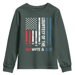Courtesy of the Red White and Blue Youth Sweatshirt US Military Patriotic American Flag TS02 Dark Forest Green Print Your Wear