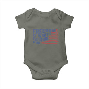 Freedom Is Worth Fighting For Baby Onesie USA Flag America True Patriot TS02 Military Green Print Your Wear