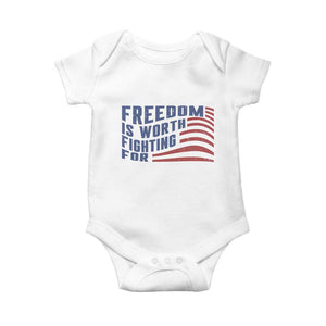 Freedom Is Worth Fighting For Baby Onesie USA Flag America True Patriot TS02 White Print Your Wear