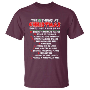 12 Pains of Christmas Parody T Shirt Funny Twist on the 12 Days of Christmas Tradition TS02 Maroon Print Your Wear