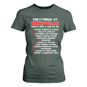 12 Pains of Christmas Parody T Shirt For Women Funny Twist on the 12 Days of Christmas Tradition TS02 Dark Forest Green Print Your Wear
