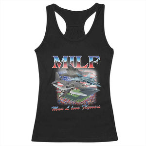 MILF Man I Love Flyovers Meme Racerback Tank Top for Aviation Buffs Patriotic Meme Lords TS02 Black Print Your Wear