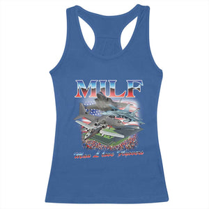 MILF Man I Love Flyovers Meme Racerback Tank Top for Aviation Buffs Patriotic Meme Lords TS02 Royal Blue Print Your Wear