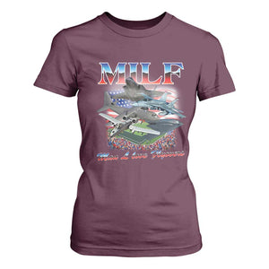 MILF Man I Love Flyovers Meme T Shirt For Women for Aviation Buffs Patriotic Meme Lords TS02 Maroon Print Your Wear