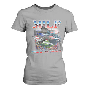 MILF Man I Love Flyovers Meme T Shirt For Women for Aviation Buffs Patriotic Meme Lords TS02 Sport Gray Print Your Wear