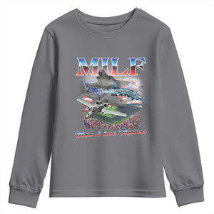 MILF Man I Love Flyovers Meme Youth Sweatshirt for Aviation Buffs Patriotic Meme Lords TS02 Charcoal Print Your Wear