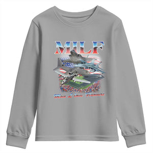 MILF Man I Love Flyovers Meme Youth Sweatshirt for Aviation Buffs Patriotic Meme Lords TS02 Sport Gray Print Your Wear