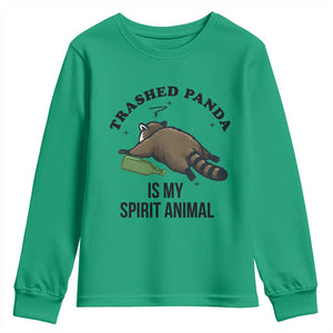 Trashed Panda Is My Spirit Animal Youth Sweatshirt Funny Drunk Raccoon Meme for Party People Hot Mess Energy TS02 Irish Green Print Your Wear