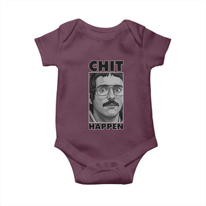 Chit Happens Meme Baby Onesie Funny Weird Guy Meme Unhinged Humor Energy TS02 Maroon Print Your Wear