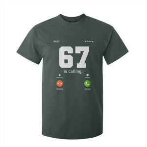 67 Is Calling Meme T Shirt For Kid Funny Six Seven Phone Call Screen TS02 Dark Forest Green Print Your Wear