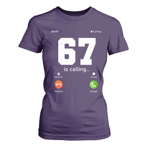 67 Is Calling Meme T Shirt For Women Funny Six Seven Phone Call Screen TS02 Purple Print Your Wear