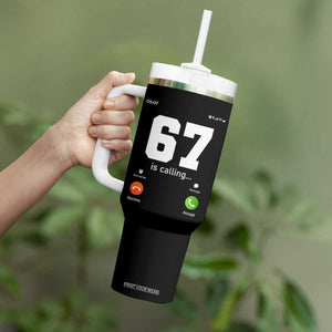 67 Is Calling Meme Tumbler With Handle Funny Six Seven Phone Call Screen TS02 Print Your Wear