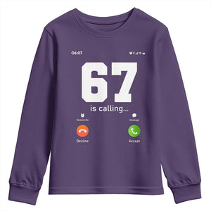 67 Is Calling Meme Youth Sweatshirt Funny Six Seven Phone Call Screen TS02 Purple Print Your Wear