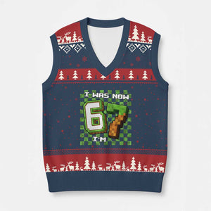 I Was 6 Now I'm 7 Birthday Meme V-Neck Knit Sweater Vest Pixel Style 67 Gamer Six Seven Joke TS02 Navy Red Print Your Wear