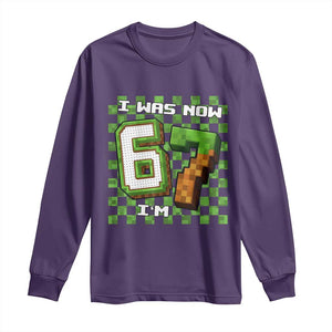 I Was 6 Now I'm 7 Birthday Meme Long Sleeve Shirt Pixel Style 67 Gamer Six Seven Joke TS02 Purple Print Your Wear