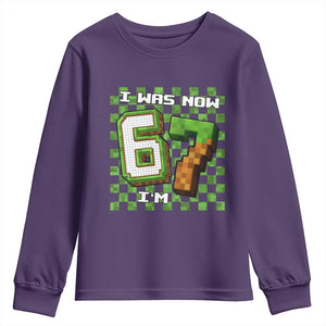 I Was 6 Now I'm 7 Birthday Meme Youth Sweatshirt Pixel Style 67 Gamer Six Seven Joke TS02 Purple Print Your Wear