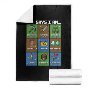 God Says I Am Pixel Art Graphic Throw Blanket Christian Affirmation Gamer Bible Verses TS02 Black Print Your Wear