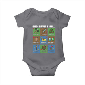 God Says I Am Pixel Art Graphic Baby Onesie Christian Affirmation Gamer Bible Verses TS02 Charcoal Print Your Wear