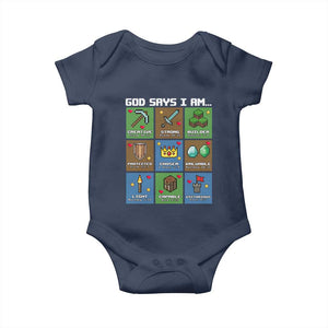 God Says I Am Pixel Art Graphic Baby Onesie Christian Affirmation Gamer Bible Verses TS02 Navy Print Your Wear