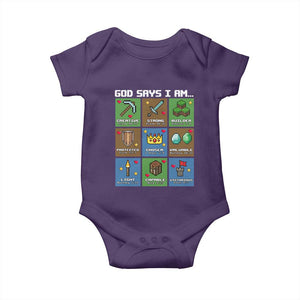 God Says I Am Pixel Art Graphic Baby Onesie Christian Affirmation Gamer Bible Verses TS02 Purple Print Your Wear