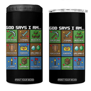 God Says I Am Pixel Art Graphic 4 in 1 Can Cooler Tumbler Christian Affirmation Gamer Bible Verses TS02 One Size: 16 oz Black Print Your Wear
