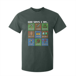 God Says I Am Pixel Art Graphic T Shirt For Kid Christian Affirmation Gamer Bible Verses TS02 Dark Forest Green Print Your Wear