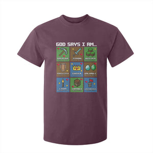 God Says I Am Pixel Art Graphic T Shirt For Kid Christian Affirmation Gamer Bible Verses TS02 Maroon Print Your Wear