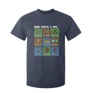 God Says I Am Pixel Art Graphic T Shirt For Kid Christian Affirmation Gamer Bible Verses TS02 Navy Print Your Wear
