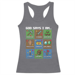 God Says I Am Pixel Art Graphic Racerback Tank Top Christian Affirmation Gamer Bible Verses TS02 Charcoal Print Your Wear