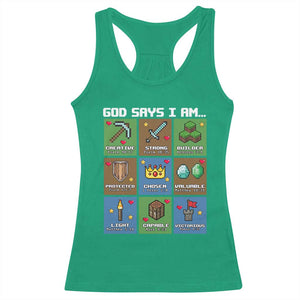 God Says I Am Pixel Art Graphic Racerback Tank Top Christian Affirmation Gamer Bible Verses TS02 Irish Green Print Your Wear