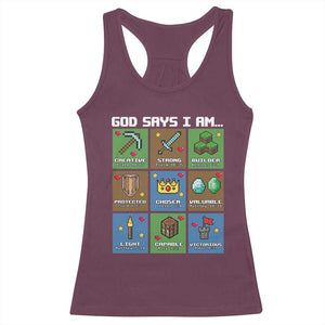 God Says I Am Pixel Art Graphic Racerback Tank Top Christian Affirmation Gamer Bible Verses TS02 Maroon Print Your Wear